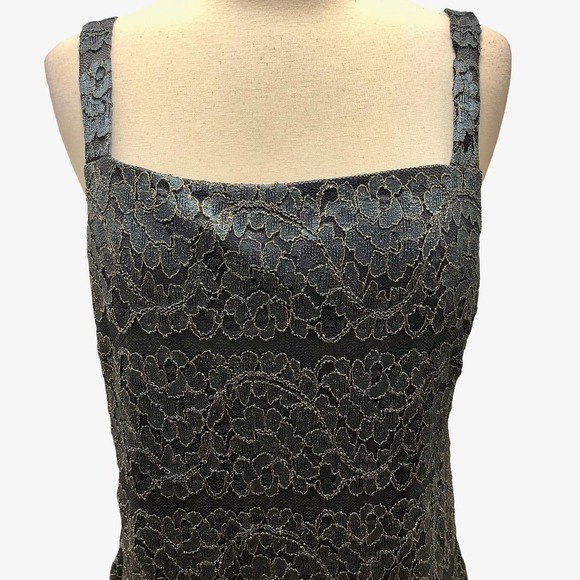 Jessica Howard NEW Lace Panel Sleeveless Sheath Dress Charcoal Gold Metallic 14P - Picture 8 of 13